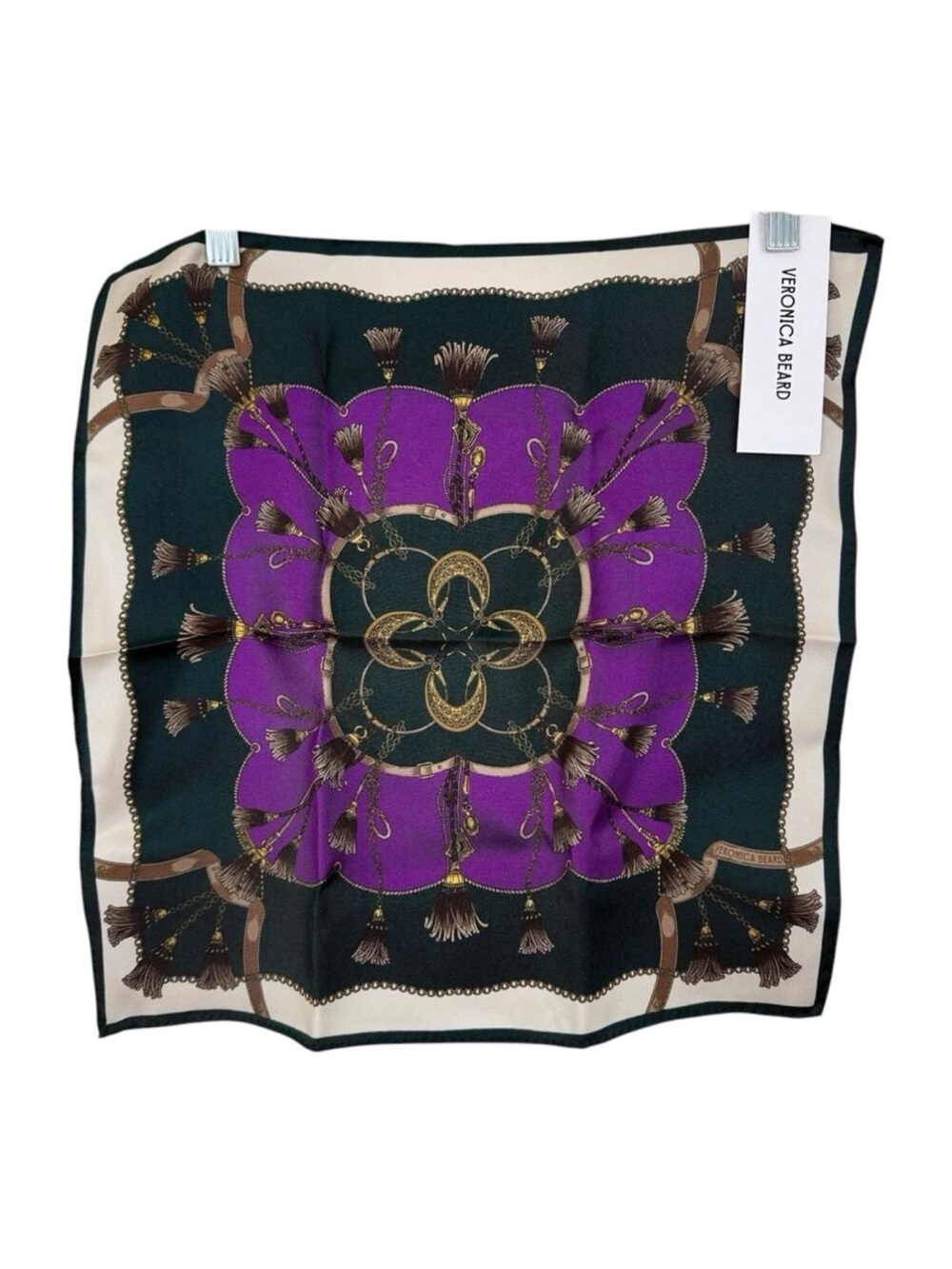 Veronica Beard Silk Square Scarf Green Purple Cream Floral Gift Box Included